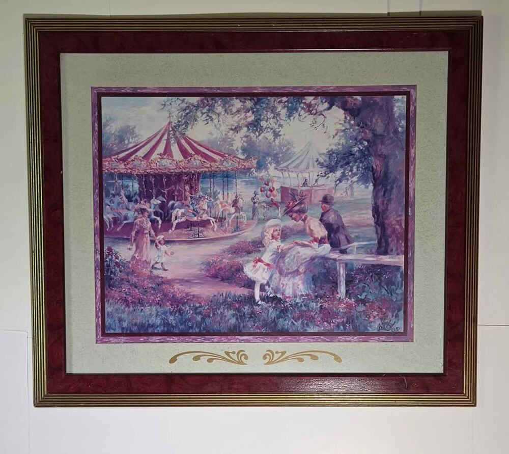28x24 Vintage Grandmillennial Victorian Carousel Framed Art - Humphrey 1992